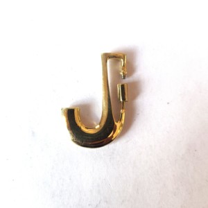 Mousqueton vintage unisexe J Initial en argent sterling 925 plaqué or, fait main, fermoir à homard de créateur 32x20MM - Product Image 1