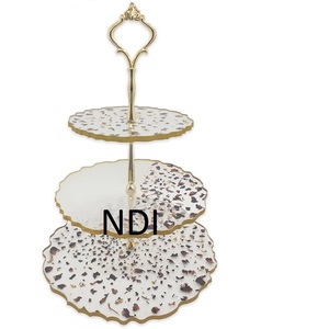 ชั้นวางเค้กสามชั้นหินอ่อนคุณภาพสูง พร้อมเคลือบเรซิ่น สำหรับตกแต่งโต๊ะอาหารโรงแรม อุปกรณ์เสริมงานแต่งงาน - Product Image 1