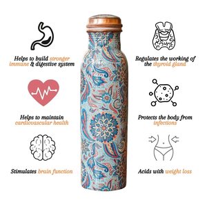 Botella de Cobre con Estampado Meenakari para Oficina y Hogar, Botella Ayurvédica de Cobre, Diseño de Botella de Agua de Cobre Puro, a Prueba de Fugas - Product Image 2