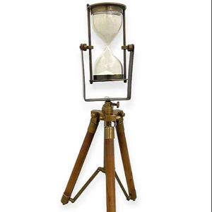Trépied en bois sablier Design de finition moderne avec des gadgets nautiques pour décor de table de bureau sablier en verre en métal - Product Image 1