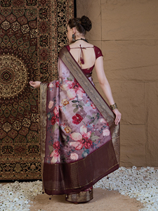 Sari glamuroso con estampado floral con Chit Pallu ruso para eventos prestigiosos - Product Image 2