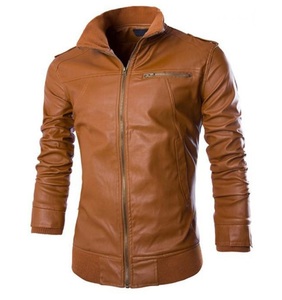 Blouson en cuir léger et élégant pour homme, couleur personnalisée, boutons recouverts, style moto, logo frontal, capuche, haute couture - Product Image 1
