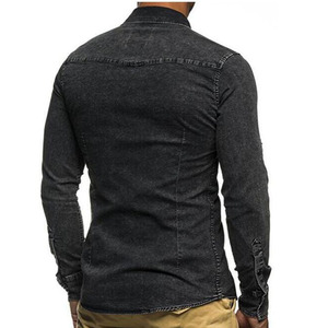 Camicie in <span class=keywords><strong>jeans</strong></span> <span class=keywords><strong>jeans</strong></span> Casual a maniche lunghe da uomo a manica lunga e tinta unita per uomo, prodotto su misura, camicia in Denim, abbigliamento da uomo, t-Shirt - Product Image 3