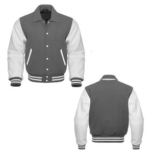 Varsity Jacket Lana genuina Color blanco Mangas de cuero Moda Béisbol Letterman Bomber School College Lona de invierno - Product Image 3