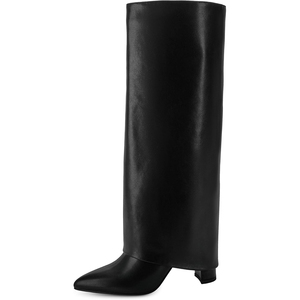 נשים pu עור זמש בלוק עקב צ 'אנקי חורף הברך - Product Image 2