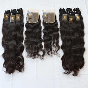 Vendeurs de cheveux vierges indiens crus Produits capillaires brésiliens à vague profonde 100% paquets de cheveux humains naturels avec fermeture à lacet - Product Image 2