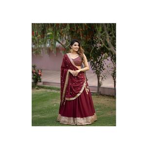 Lehanga Choli-cordoncillo de doble sándwich, bordado de lentejuelas e hilo, para trabajo y glúteos - Product Image 1