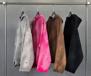 Sudadera con capucha de lana bordada de invierno para hombre de algodón 100% desgastada personalizada High Street Style Oversized Acid Washed - Product Image 3