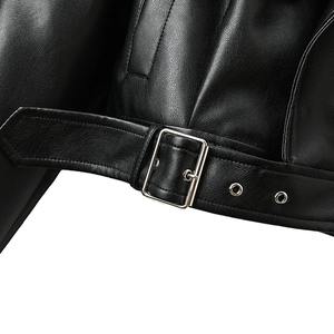 เสื้อแจ็คเก็ตหนังแกะแท้สำหรับผู้หญิง สไตล์ลำลอง ปกเสื้อแบบปกเชิ้ต ซิป ความยาวปกติ สไตล์ไฮสตรีท เสื้อโค้ทมอเตอร์ไซค์ ผ้าถัก - Product Image 4