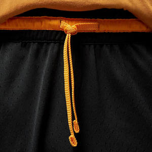 <b>Men's</b> Casual <b>Shorts</b> in Black & Turf <b>Orange</b> 100% Polyester Mesh with Elastic Waistband & Striped Knit Tape - Product Image 5