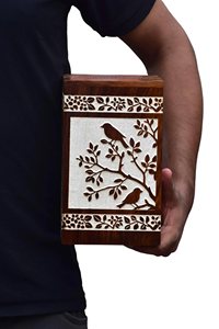 Birds on Branch Wooden Cremation Urn Handcrafted Memorial <b>Keepsake</b> <b>Box</b> Cremation urns For Adult Ashes - Product Image 4