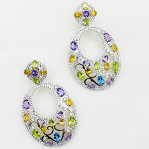 Pendientes de plata al por mayor con piedras preciosas vibrantes-Amatista, citrino, peridoto y Topacio - Product Image 1