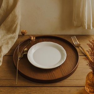 Bandeja redonda de madera para servir, moderna, hecha a mano en tamaños S/M/L, madera de acacia natural para cocina y decoración del hogar - Product Image 2