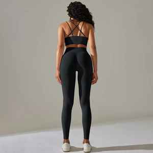 Ropa de fitness de cintura alta para mujer, conjunto de yoga para correr, gimnasio, patrón sólido, venta al por mayor - Product Image 4