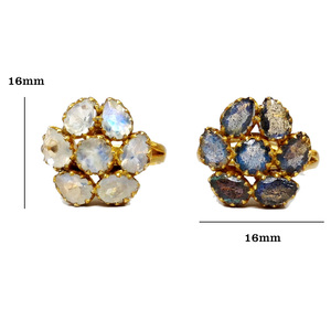Traditional 925 <b>Sterling</b> <b>Silver</b> Gold Plated Labradorite White Rainbow Moonstone Fashion Finger Flower <b>Rings</b> - Product Image 3