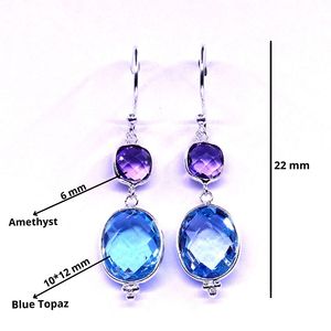 ต่างหูเงินแท้ 925 รุ่น Gemvanity SE730 ประดับพลอยบลูโทแพซและอะเมทิสต์สีน้ำเงิน ชุบทอง ดีไซน์คลาสสิกสำหรับผู้หญิง - Product Image 2