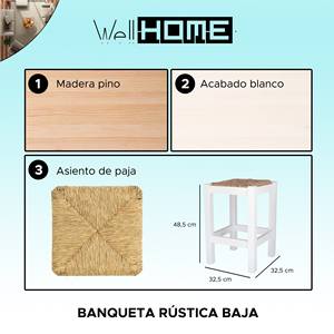 WELL HOME Panca in Legno Rustico Finitura Bianca 32.5x32.5x48.5 cm Sgabello Basso o Pouf - Product Image 2