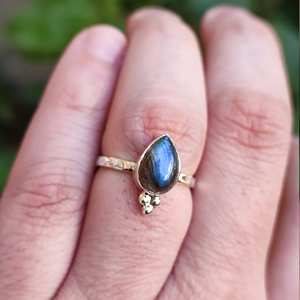 Handmade 925 Sterling Silver Midi <b>Ring</b> Natural <b>Labradorite</b> Pear Shape Inlay Setting Boho Style Gift for Women - Product Image 1