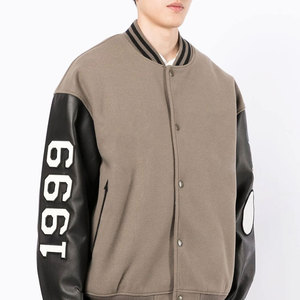 Blouson de baseball pour hommes Varsity Letterman Blouson d'hiver décontracté en laine avec manches en cuir Veste universitaire polaire taille XL - Product Image 3