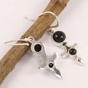 Black Onyx Gemstone <b>Earrings</b> 925 Solid Sterling Silver Round <b>Pearl</b> <b>Earrings</b> for Women Girls, Dangle <b>Earrings</b> Silver, Silver - Product Image 2
