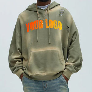 Sudadera con capucha lavada con ácido desgastada personalizada 400gsm tela pesada Sunfade Wash Hoodies Vintage Puff Print Pullover Sudaderas con capucha Hombres - Product Image 1