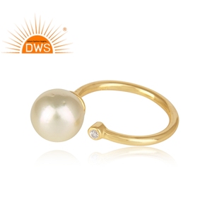 Bague en perle naturelle plaquée or 18k, argent, pierre précieuse ajustable, fabrication de bijoux, meilleure vente - Product Image 3