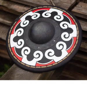 Escudo redondo de brazo medieval con escudo de metal para escudo de madera vikingo Bu Hurt de artesanía Calvin - Product Image 1