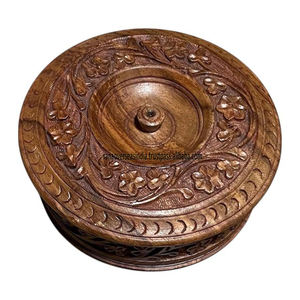 กล่องโรตีไม้แกะสลักลายดอกไม้พร้อมฝาปิดเหมาะสำหรับการจัดเก็บและเสิร์ฟ - Product Image 3