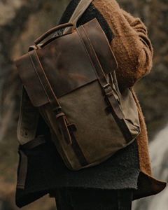 <b>Leather</b> Canvas Luxury <b>Backpack</b> Vintage Look Large Capacity Lightweight Eco-Friendly Travel School <b>Laptop</b> Rucksack LCBP-0059 - Product Image 1