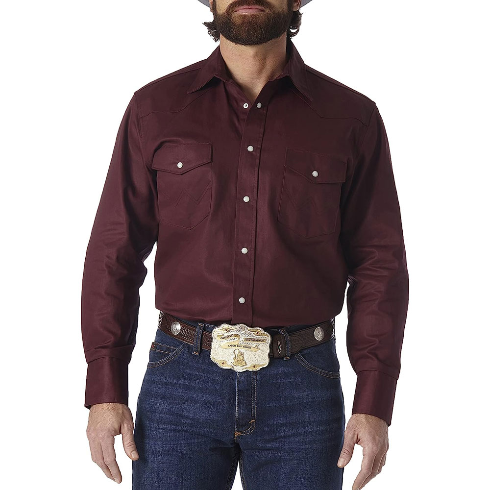 Herren Cowboy Cut Western Langarm Snap Work Shirt Gewaschenes Finish Bestseller Atmungsaktives Plain Summer Cotton T-Shirt