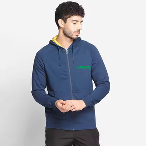 Sweat à capuche zippé intégral 100 % coton mélangé pour homme, 400 g/m², avec impression en relief, couleur unie - Product Image 4