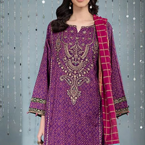 Dernier modèle de robe en lin brodée pakistanaise de créateur Costume en lin élégant pakistanais pour femmes sans couture - Product Image 5