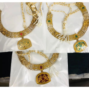 Forma cuadrada hermosa impresionante Kundan tachonado colgante chapado en oro cobre boda joyería para mujer - Product Image 1