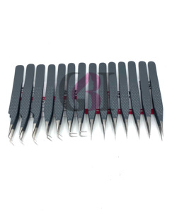 Pince à épiler pour extensions de cils droites à revêtement en poudre grise à 90 degrés de haute qualité Instruments de beauté en acier inoxydable à 45 degrés - Product Image 2