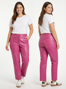 100% Original Genuine Leather <b>Trousers</b> Women High Waist Slim Fit Side Slit Pockets Front Zip Casual Everyday Wear Pants Women's - Product Image 3