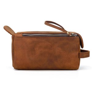 Custom Large Capacity Genuine Leather Dopp Kit Portable Toiletry Outdoor <b>Storage</b> <b>Bag</b> <b>Zipper</b> Closure Shaving Essentials for Men - Product Image 3