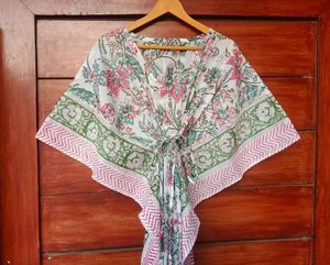 Lujo verano ligero algodón indio caftán hecho a mano Floral bloque estampado palabra de longitud playa cubierta vestido Natural lavable - Product Image 4