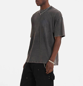 OEM Custom Boxy Fitting Men'S Tshirt Combed Cotton <b>Acid</b> Wash Rib Neck <b>Drop</b> Shoulder Oversized Streetwear T-Shirts - Product Image 4