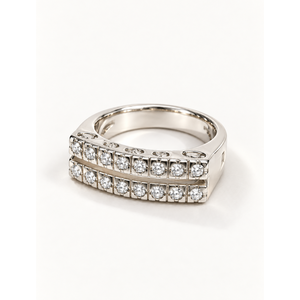 18K <b>Gold</b> Plated Stainless Steel Double Row White CZ Band <b>Ring</b> - Product Image 1