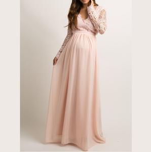 Respirant personnalisé imprimé robe de grossesse décontracté femmes maternité longue robe couleur unie femmes robe de maternité bas quantité minimale de commande - Product Image 5