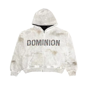 Sweat à capuche zippé avec strass pour hommes vintage Sun Fade Gemstone Rhinestone Zipper Hoodie Toutes les couleurs disponibles 2025 - Product Image 4