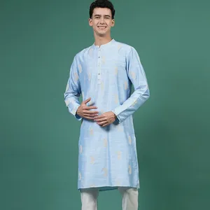Мужская Бирюзовая синяя цветная вышитая Курта, Новая индийская традиционная одежда, Курта свободного размера, Этническая Одежда