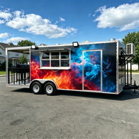 Remorque alimentaire entièrement équipée sur mesure avec barbecue, bar mobile et graphisme personnalisé flamme pour entreprise de restauration