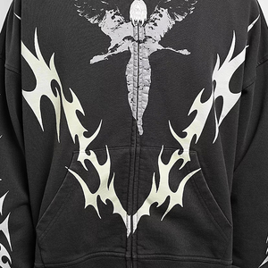 Sweat à capuche personnalisable en molleton bouclette de coton écologique pour l'hiver, avec strass et impression graphique intégrale sérigraphiée - Product Image 3