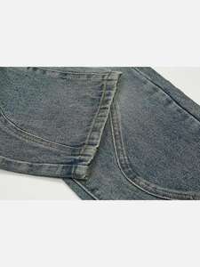 Men 100% Cotton 13oz Gray Denim Pants Distressed High <b>Waist</b> Straight Fit Casual Lightweight Fashion <b>Jeans</b> Wholesale OEM 2025 - Product Image 6