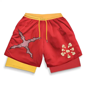 Shorts de sport deux pièces à double couche avec imprimé de personnages d'anime One Piece, séchage rapide, confortable et léger pour l'été - Product Image 5