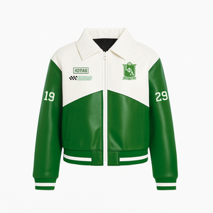 Chaqueta de Cuero PU Iota Phi Lambda Lista para Enviar, Chaqueta Bomber de Cuero de Alta Calidad, Chaqueta Deportiva Estilo Universitario - Product Image 1