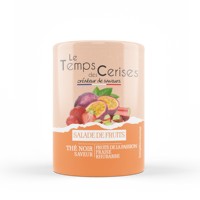 Gearomatiseerde Zwarte Thee Aardbei, Rabarber & Passievrucht 80g Doos Losse Thee 'Fruit Salade' van Le Temps Des Cerises IFS Gecertificeerd
