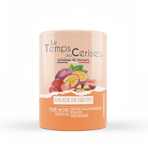 Té Negro Saborizado con Fresa, Ruibarbo y Maracuyá, Caja de 80g, Té Suelto 'Salade de Fruit' de Le Temps Des Cerises, Certificado IFS - Product Image 1
