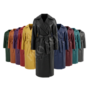 Manteau long en cuir véritable sur mesure, poids lourd, ceinture, mode d'hiver, coupe ajustée, longueur totale, pour femmes - Product Image 1